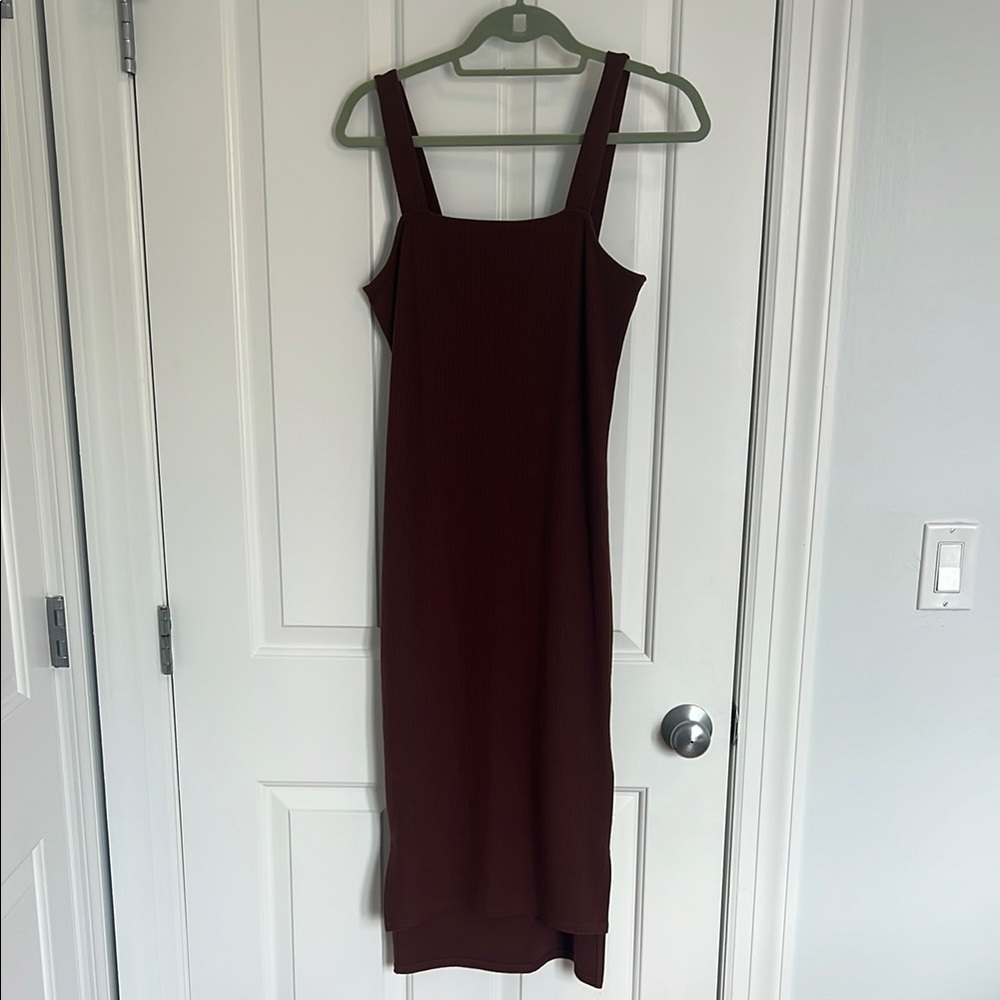 Brown ribbed Sleeveless Dress